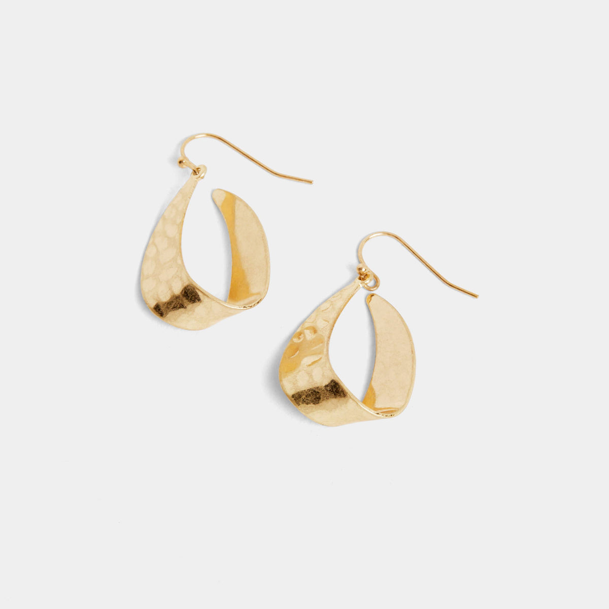 Whispers Flat Hammered Teardrop Earrings – Gold | Hypoallergenic