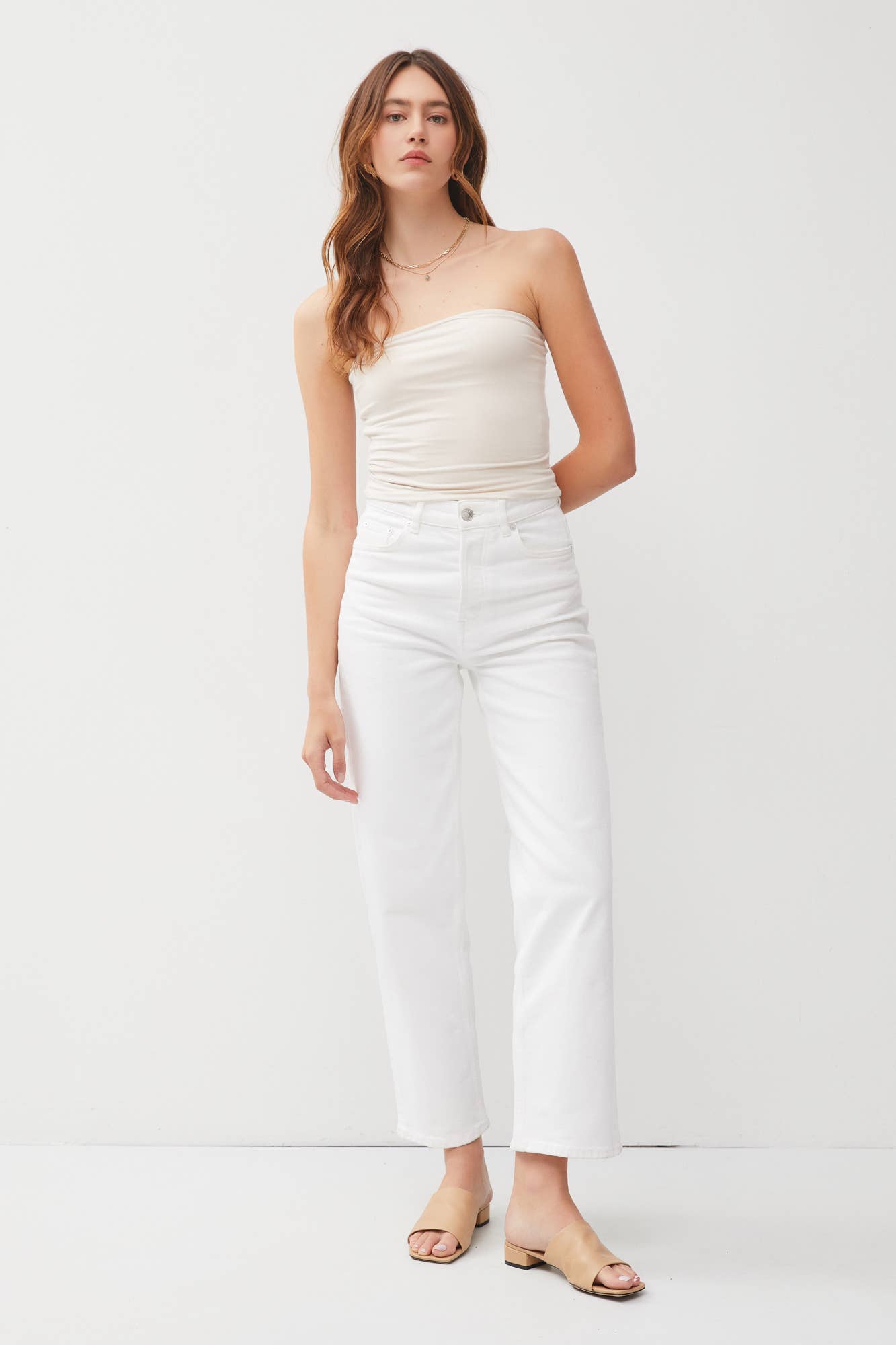 Be Cool Soft Core Basic Bandeau Crop Top in Off White, double-lined tube style