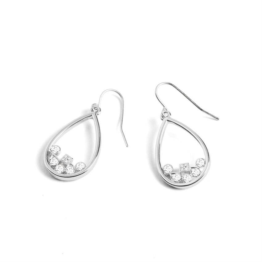 Whispers Scattered Stone Teardrop Earrings – Silver | Hypoallergenic