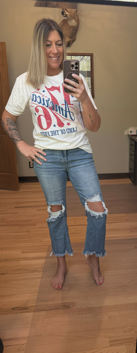 Retro 4th of July 1776 Land of the Free Graphic Tee - Front View | 2 Generations Boutique