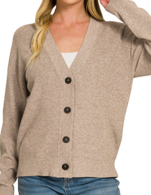 Heather Mocha Drop Shoulder Button Front Viscose Cardigan – 2 Generations Boutique