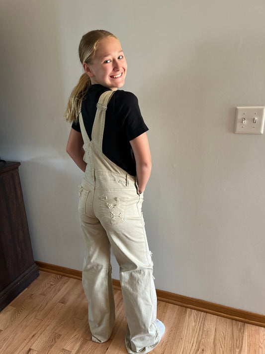 Risen Distressed Denim Wide Leg Overalls