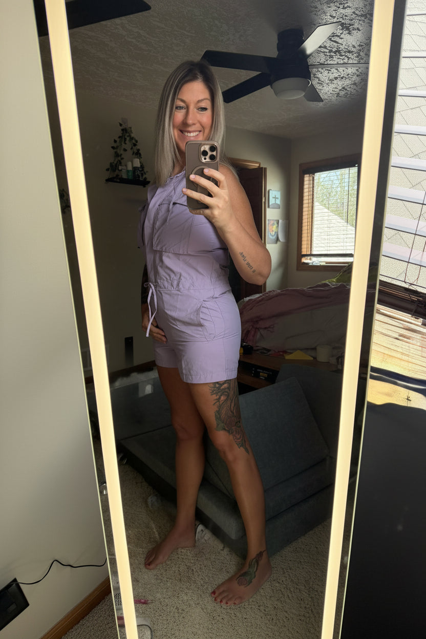 Mono B Sleeveless Cargo Romper in Purple Orchid - Women's Utility Romper