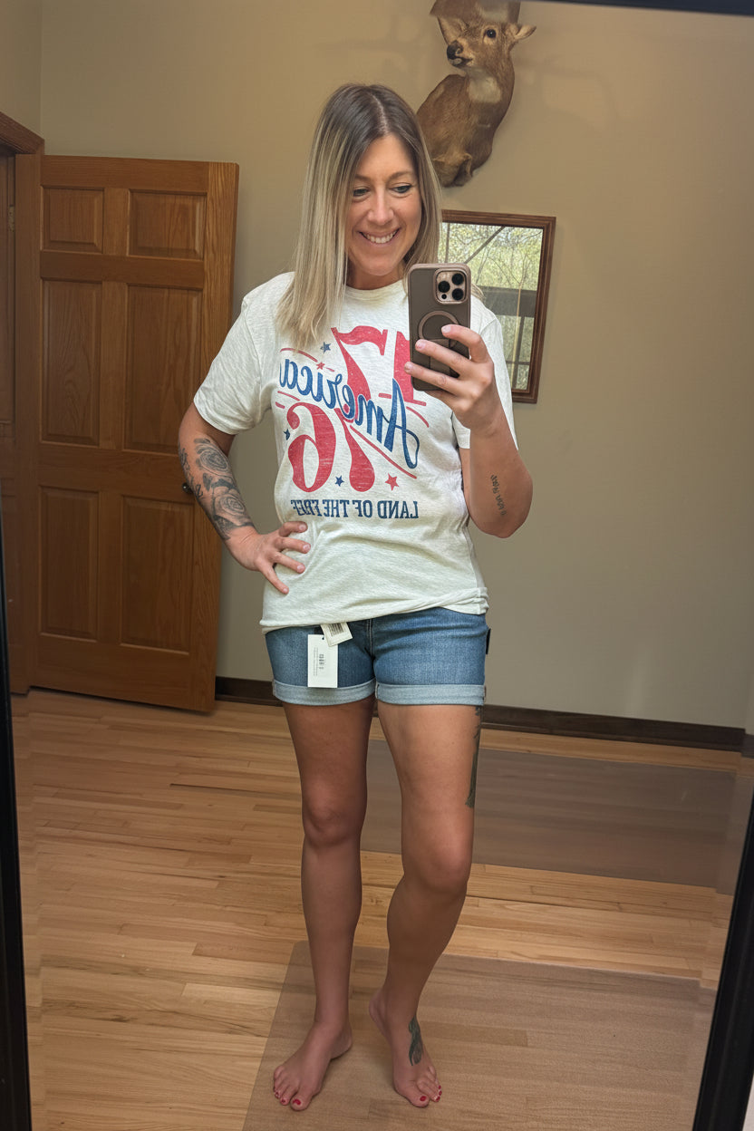Judy Blue Mid Rise Slim Denim Shorts in Medium Wash | 2 Generations Boutique