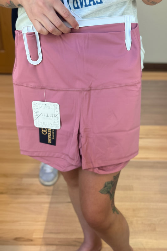 Yelete Buttery-Soft Activewear Biker Shorts in Dusty Rose