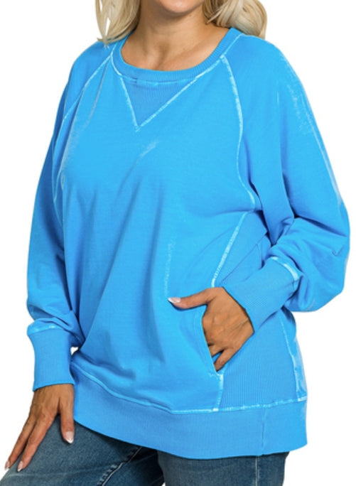 PIGMENT DYED FRENCH TERRY PULLOVER – PLUS SIZE