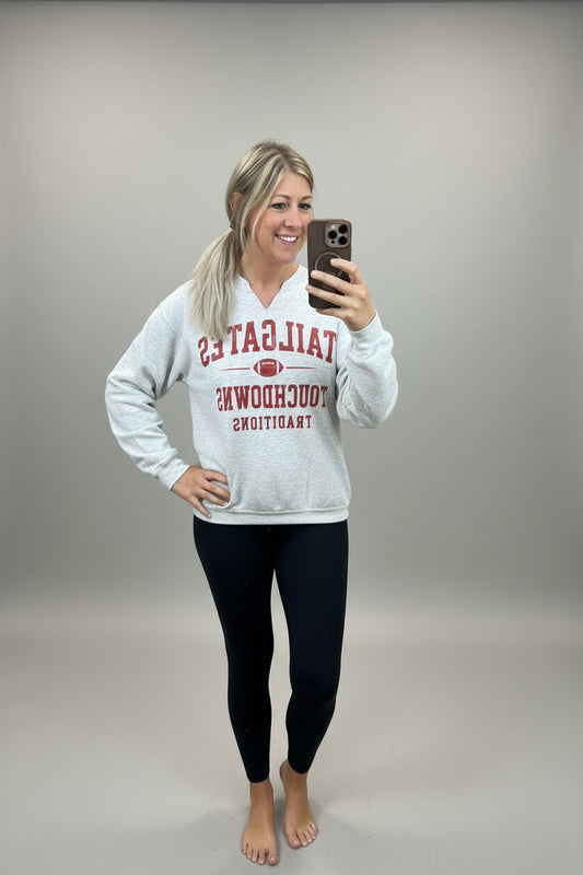 Tailgates Split Neck Graphic Crewneck