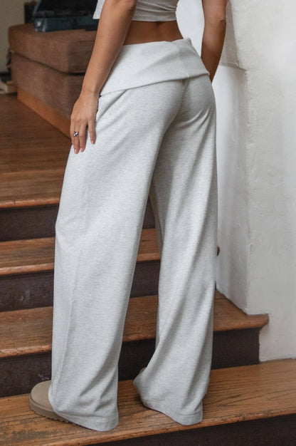 TICTOC Cove Wide Leg Logo Detail Lounge Pants in Heather White | 2 Generations Boutique

