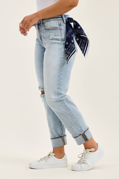 Watermelon Apparel - Judy Blue Mid Rise Light Wash Destroyed with Bandana Loop