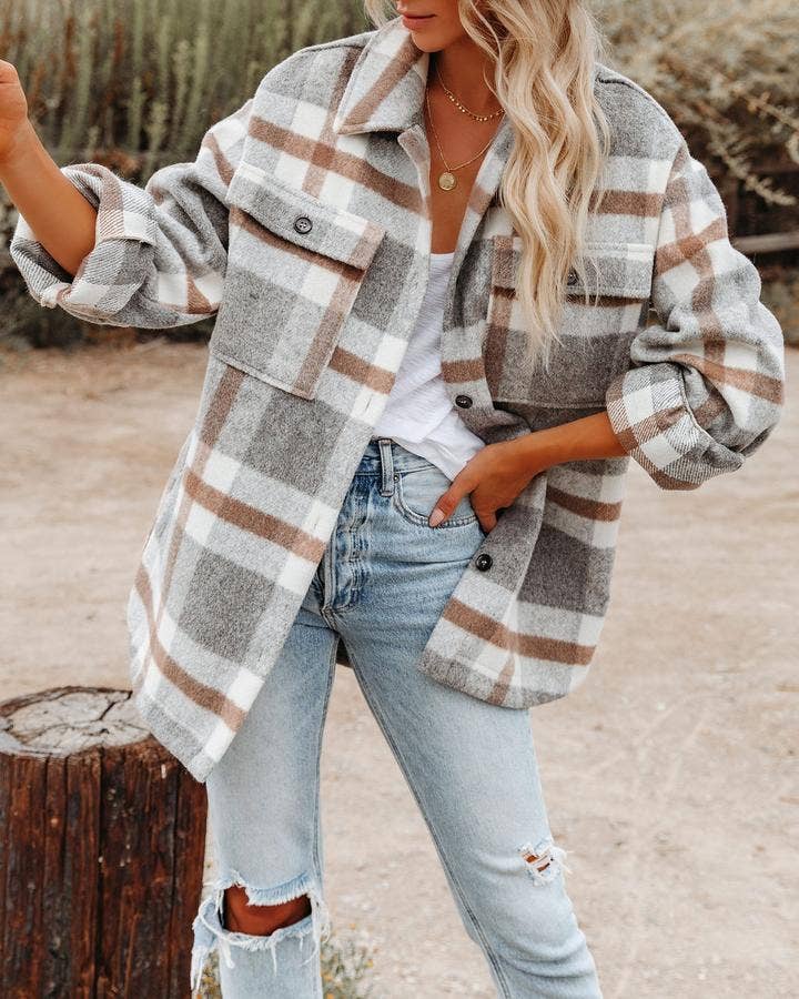 Lovesoft Women's Plaid Button Flannel Shirt Jacket