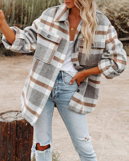 Lovesoft Women's Plaid Button Flannel Shirt Jacket