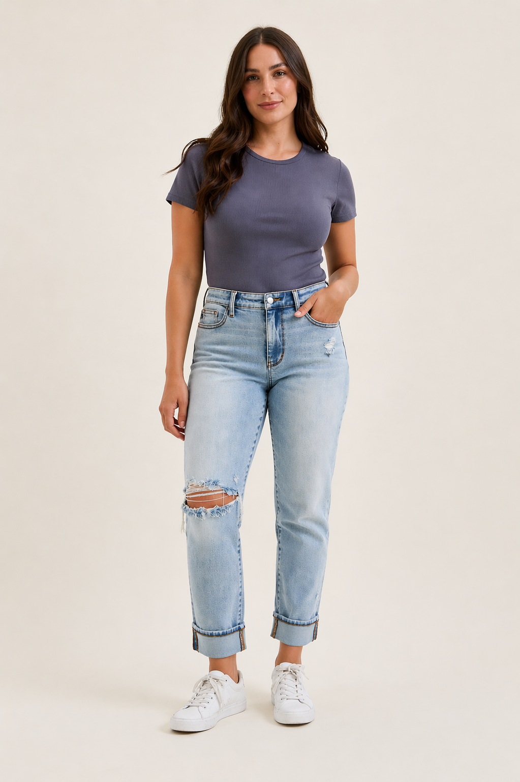Watermelon Apparel - Judy Blue Mid Rise Light Wash Destroyed with Bandana Loop