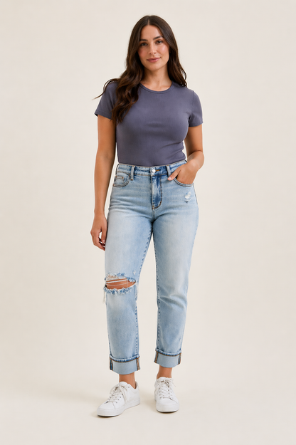 Watermelon Apparel - Judy Blue Mid Rise Light Wash Destroyed with Bandana Loop