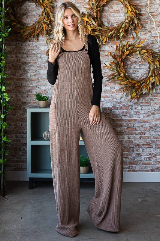 Solid Rib Overall Jumpsuit
