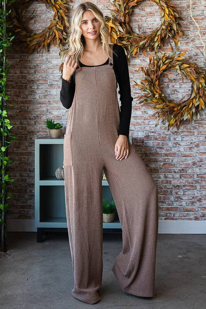 Solid Rib Overall Jumpsuit