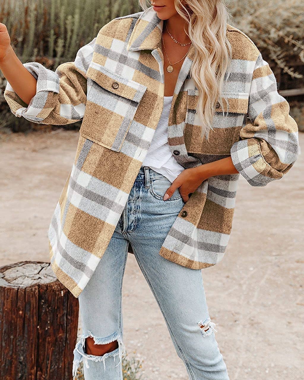 Lovesoft Women's Plaid Button Flannel Shirt Jacket