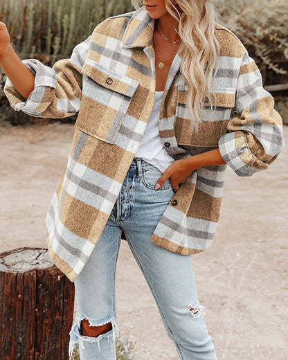 Lovesoft Women's Plaid Button Flannel Shirt Jacket