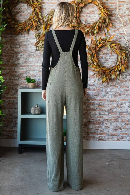 Solid Rib Overall Jumpsuit