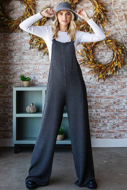 Solid Rib Overall Jumpsuit