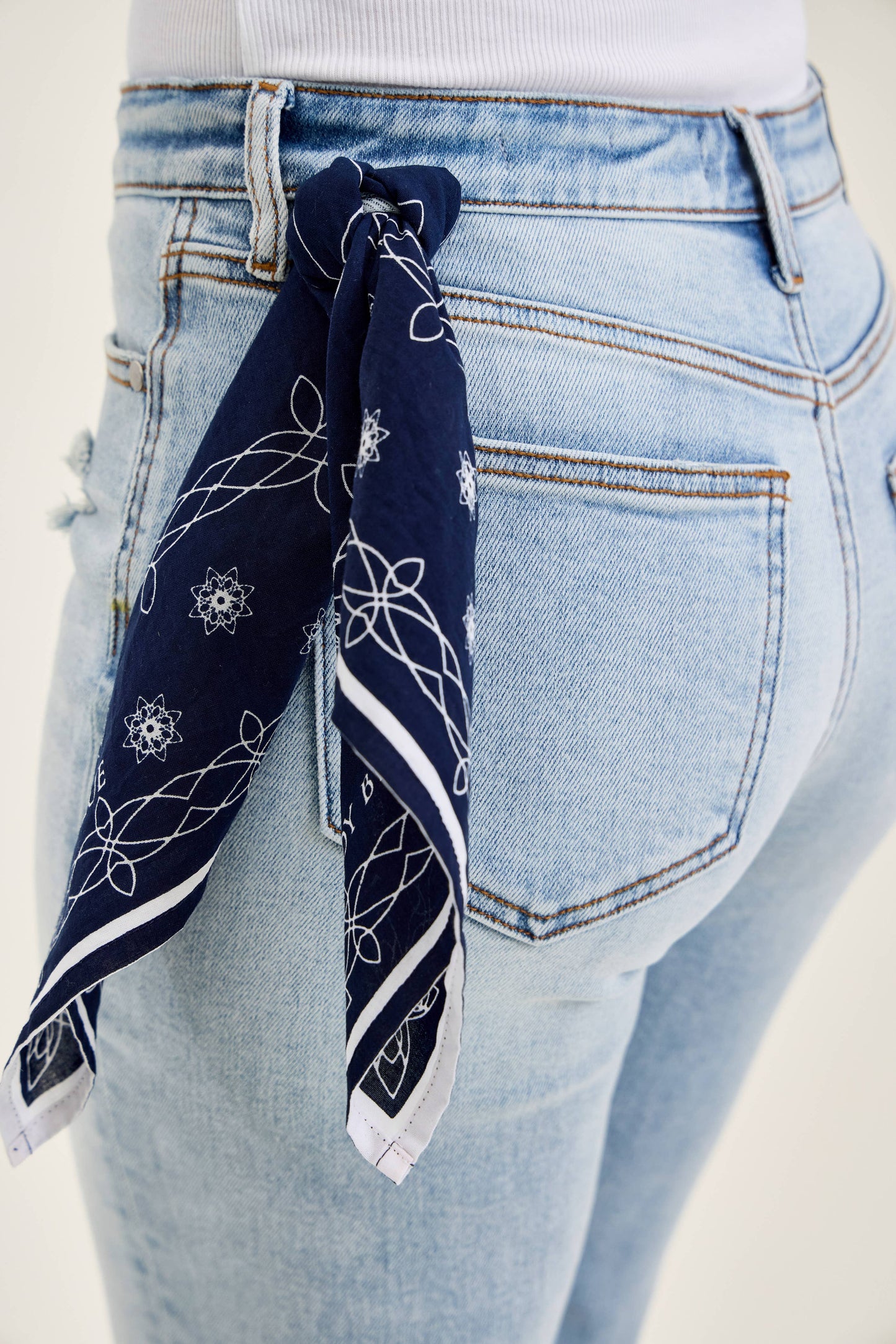 Watermelon Apparel - Judy Blue Mid Rise Light Wash Destroyed with Bandana Loop