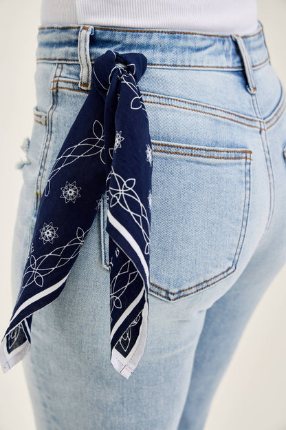 Watermelon Apparel - Judy Blue Mid Rise Light Wash Destroyed with Bandana Loop