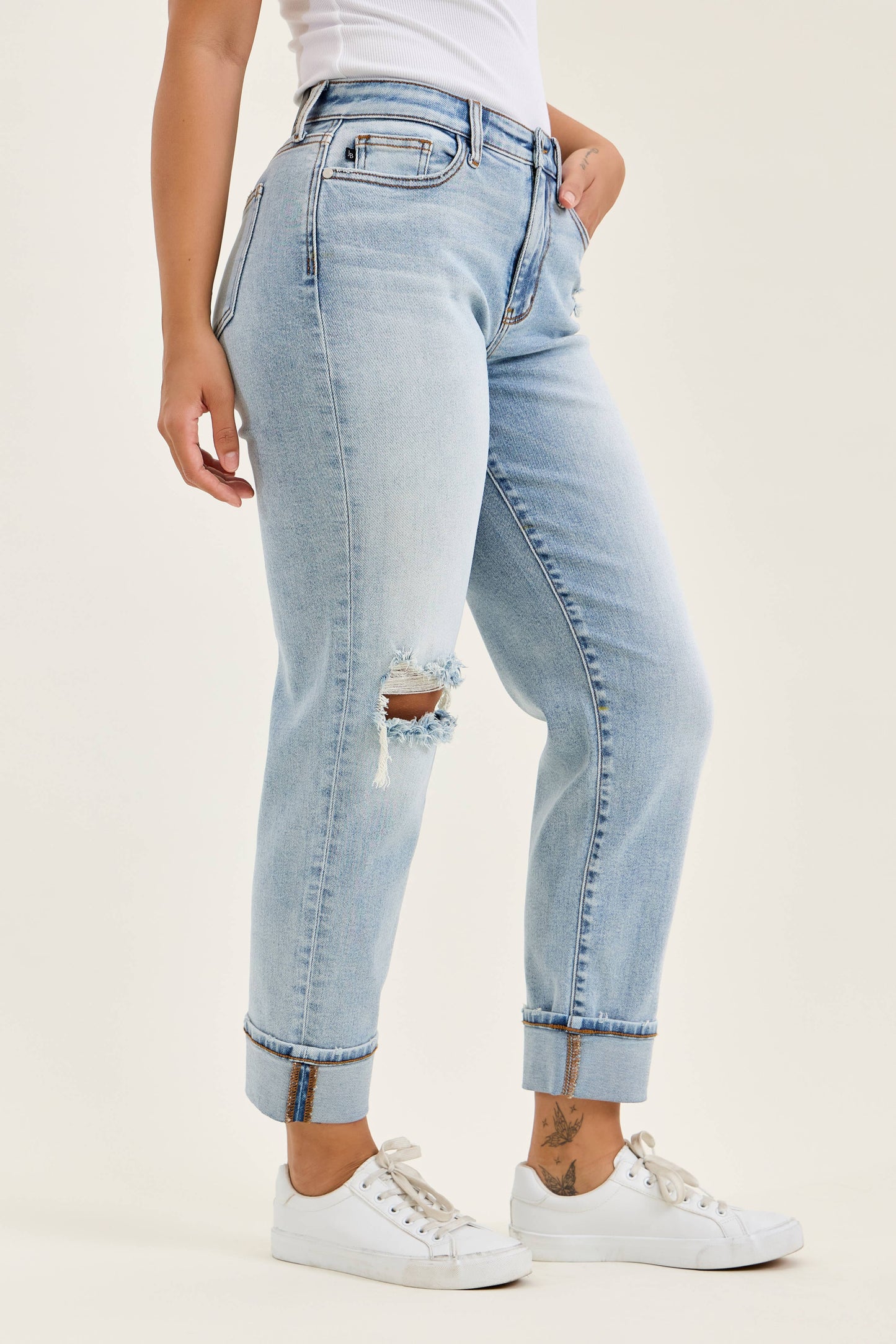 Watermelon Apparel - Judy Blue Mid Rise Light Wash Destroyed with Bandana Loop