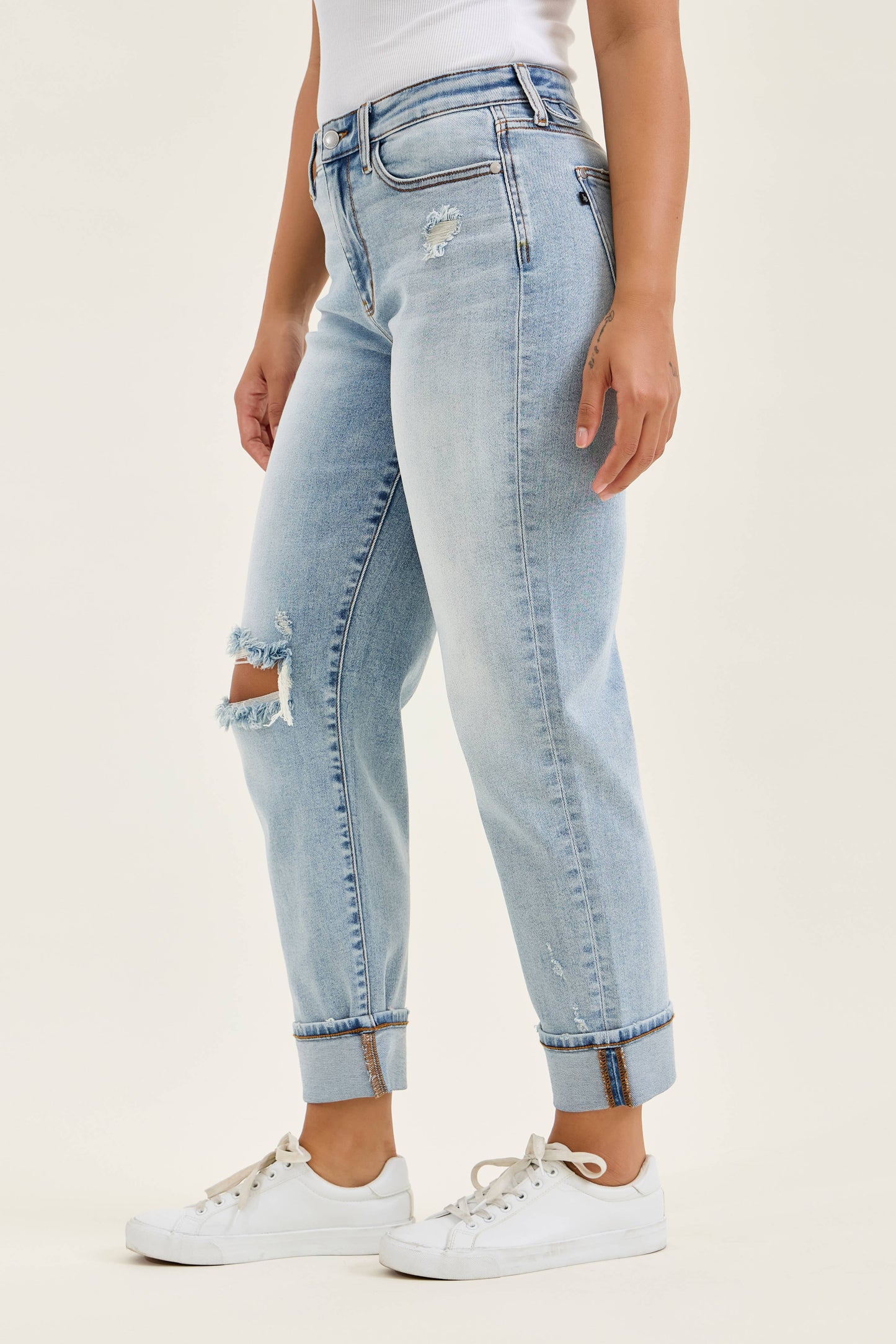 Watermelon Apparel - Judy Blue Mid Rise Light Wash Destroyed with Bandana Loop