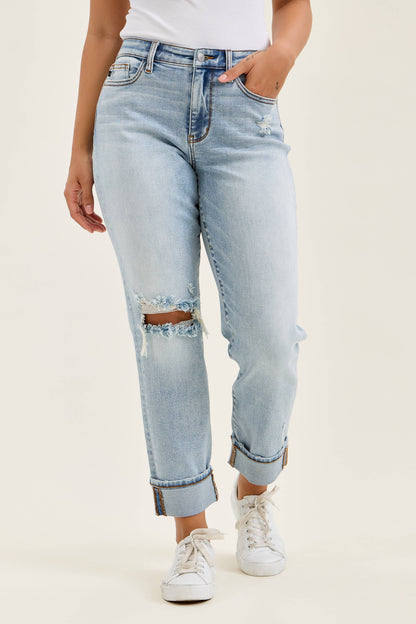 Watermelon Apparel - Judy Blue Mid Rise Light Wash Destroyed with Bandana Loop