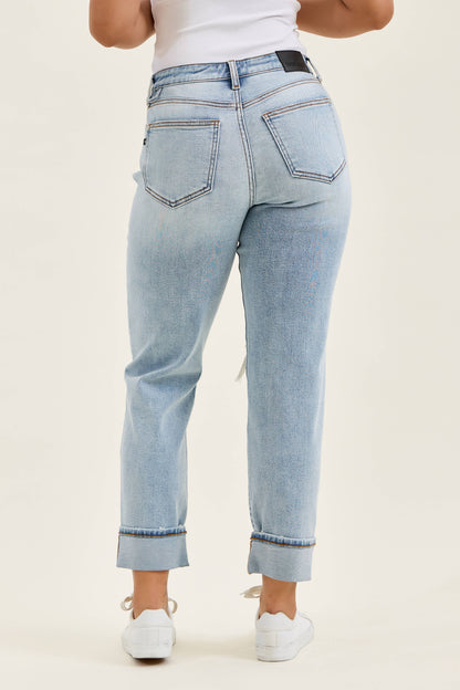 Watermelon Apparel - Judy Blue Mid Rise Light Wash Destroyed with Bandana Loop