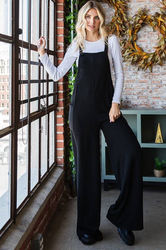 Solid Rib Overall Jumpsuit
