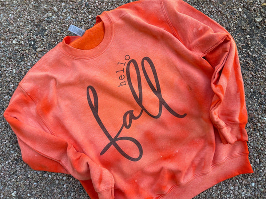 Hello Fall bleached crew neck sweatshirt