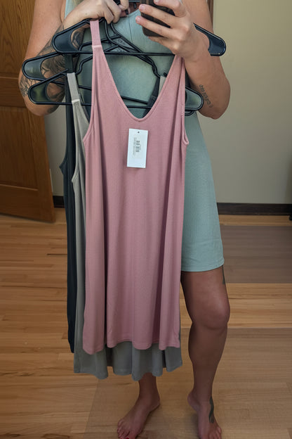 Be Cool Ribbed V-Neck Knit Mini Dress in Dusty Mauve