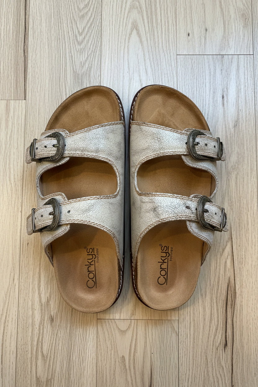 "Corkys Atta Girl Cream Crackle Sandal – front view