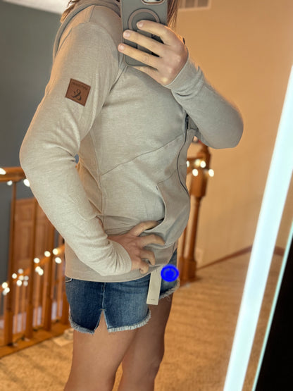 Ampersand Avenue Performance Fleece Full Zip Sweatshirt in Silver Sand | 2 Generations Boutique

