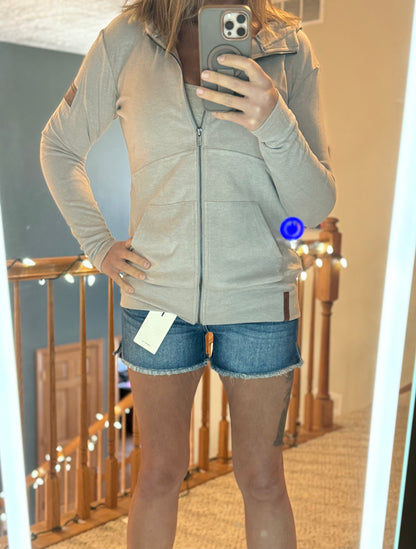 Ampersand Avenue Performance Fleece Full Zip Sweatshirt in Silver Sand | 2 Generations Boutique

