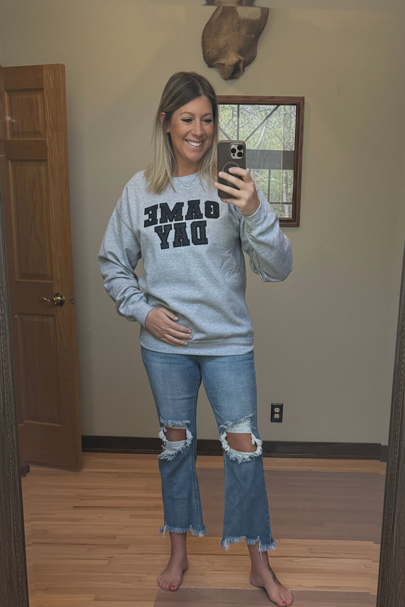 Top Notch Game Day Glitter Embroidered Sweatshirt | 2 Generations Boutique