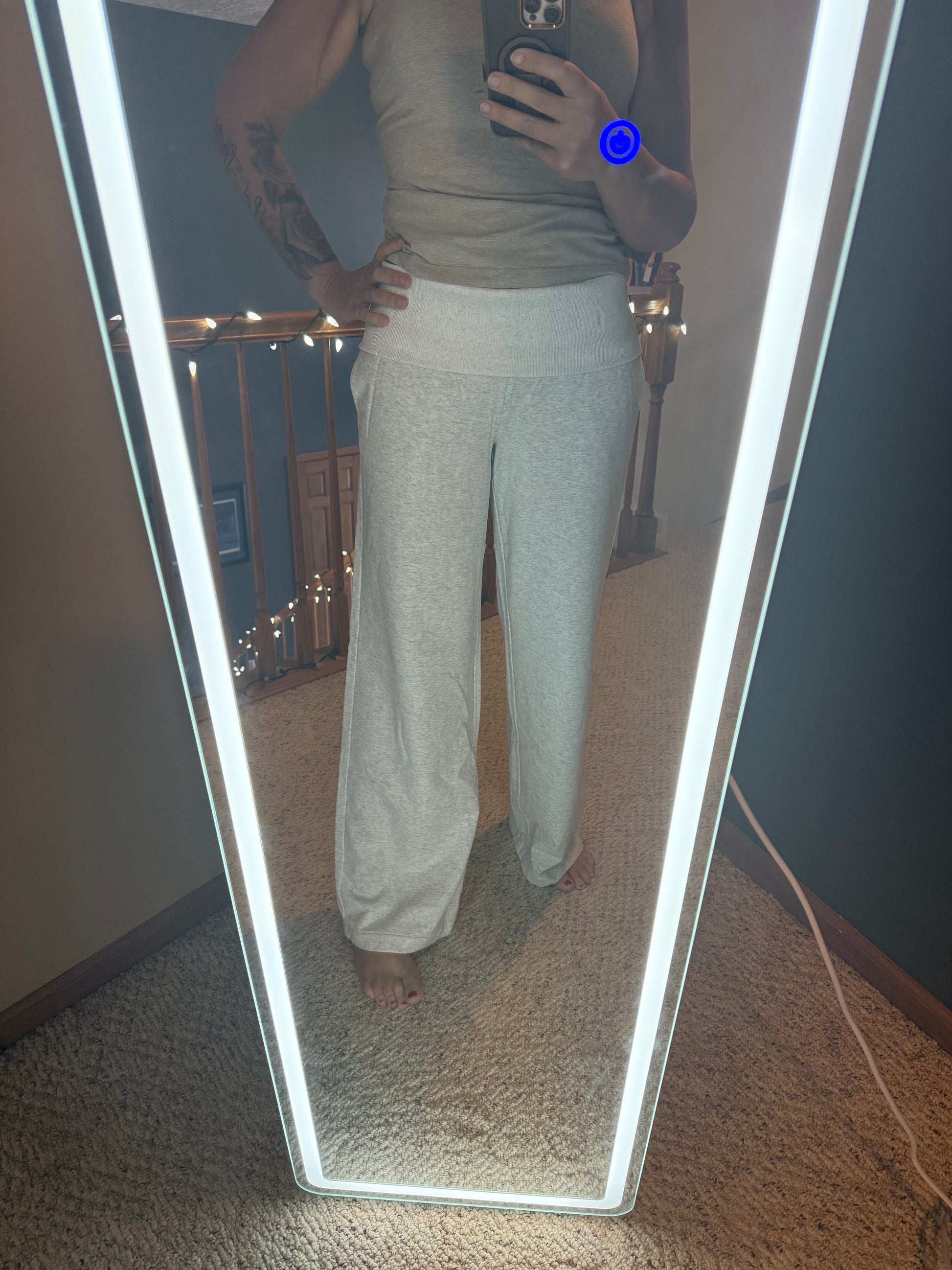 TICTOC Cove Wide Leg Logo Detail Lounge Pants in Heather White | 2 Generations Boutique

