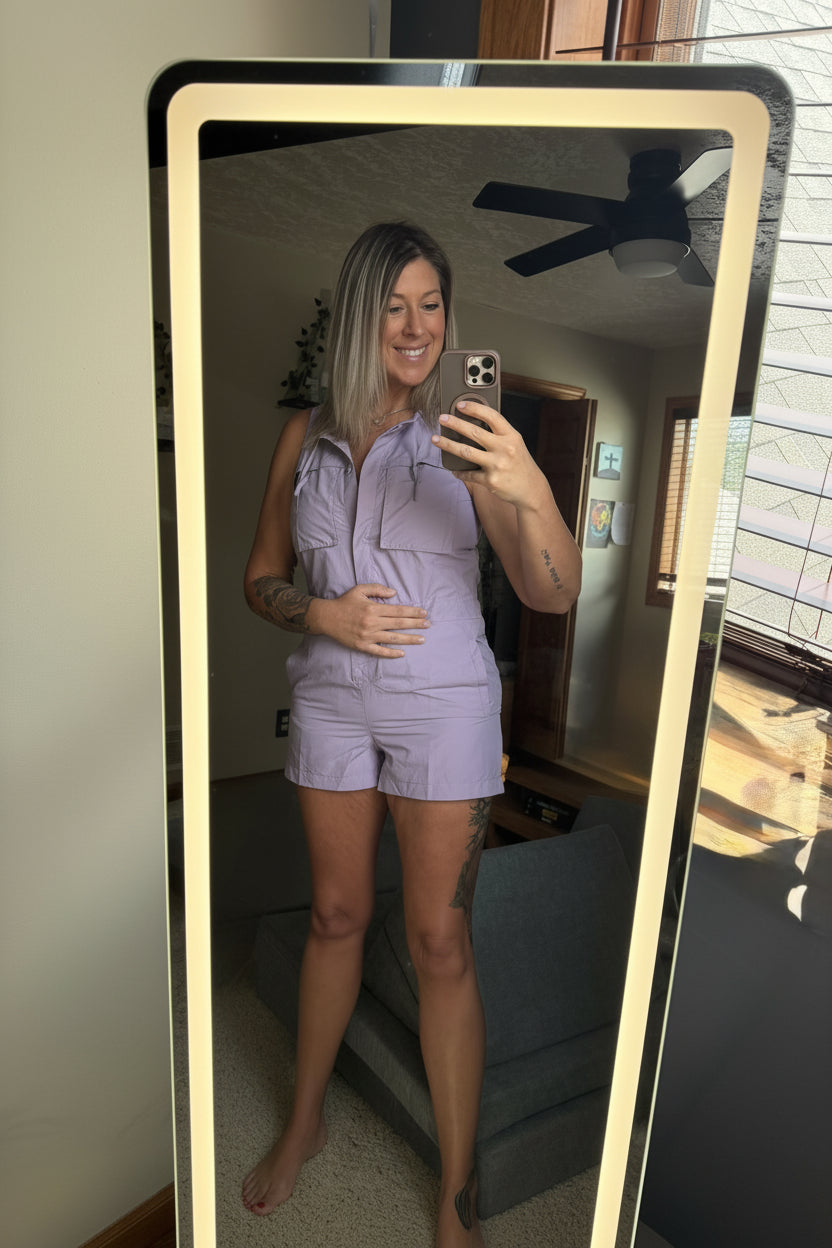 Mono B Sleeveless Cargo Romper in Purple Orchid - Women's Utility Romper