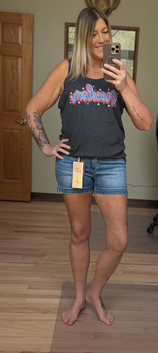 Freedom Patriotic Tank in Heather Dark Grey | 2 Generations Boutique