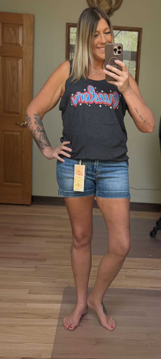 Freedom Patriotic Tank in Heather Dark Grey | 2 Generations Boutique