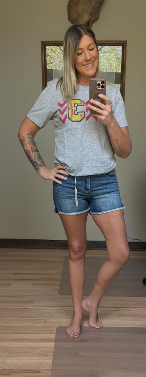 Kan Can USA High Rise Frayed Hem Denim Shorts in Dark Wash | 2 Generations Boutique