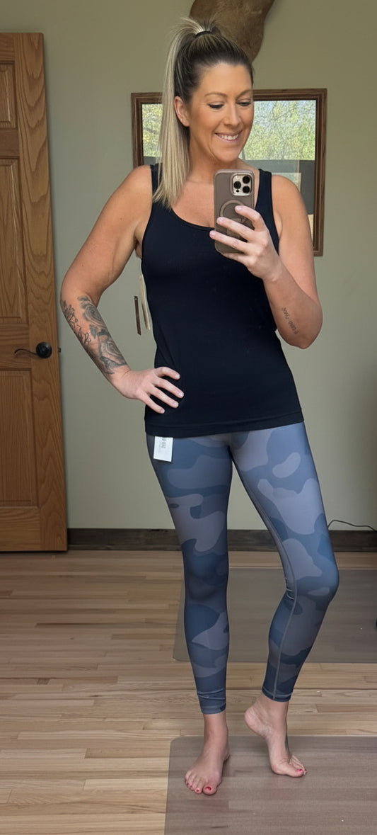 Yelete Camo Print Capri Active Leggings with Hidden Pocket in Camo | 2 Generations Boutique