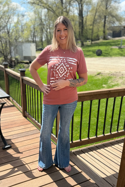 Judy Blue Jaqueline Angular Seam Flare Jeans in hand-sanded wash, flattering flared silhouette