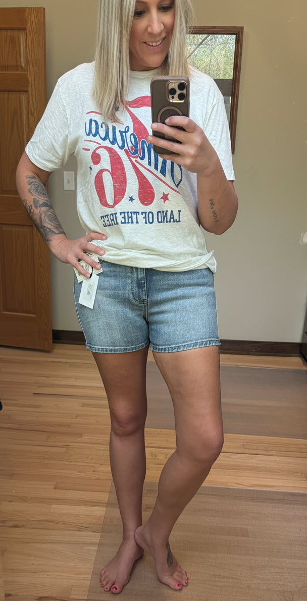 Judy Blue High Waist Slim Denim Shorts in Medium Wash | 2 Generations Boutique