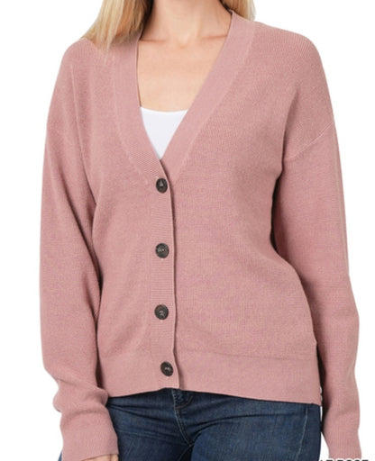 Light Rose Drop Shoulder Button Front Viscose Cardigan – 2 Generations Boutique