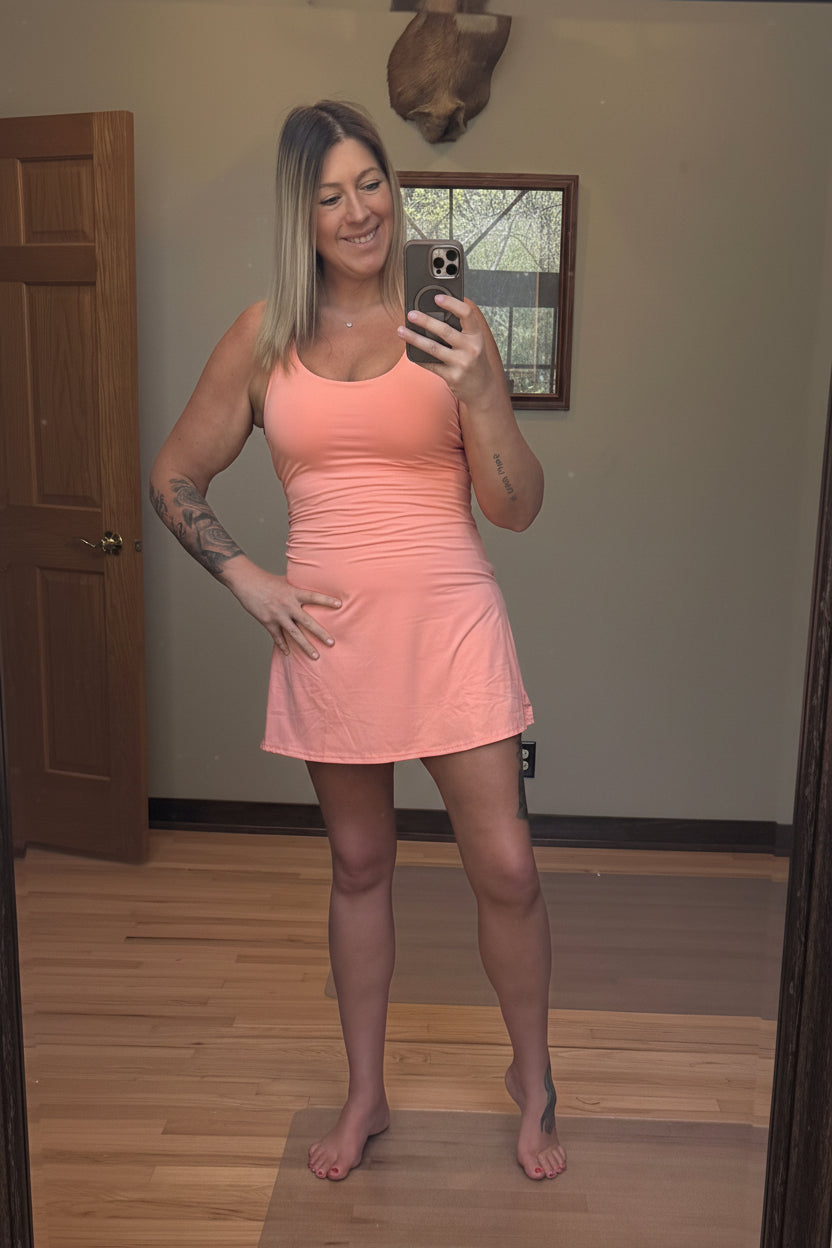 Rae Mode Butter Soft 2-in-1 Active Romper Dress in Melon Dream | 2 Generations Boutique