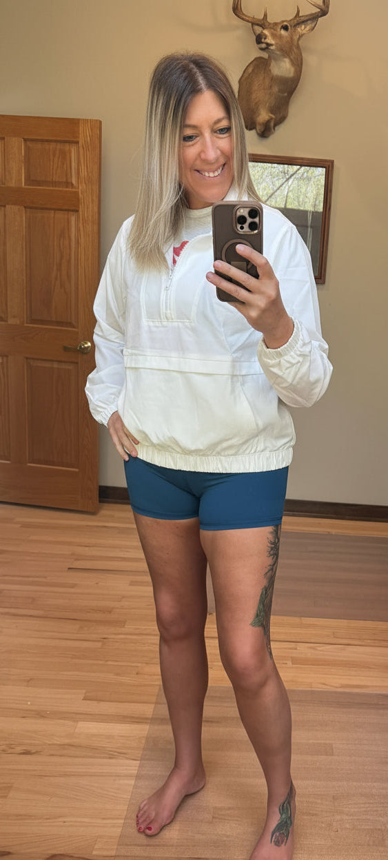 Rae Mode crinkle woven quarter zip active jacket in ivory