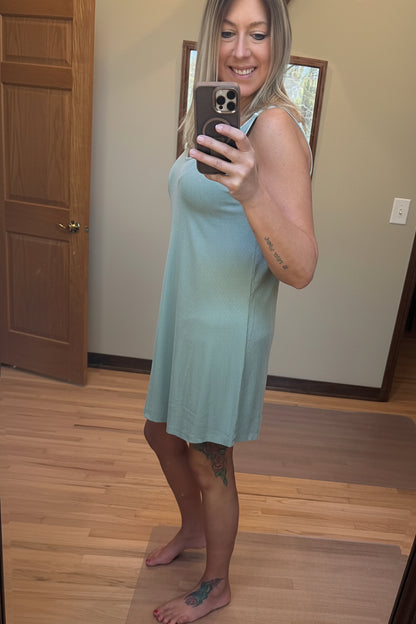 Be Cool Ribbed V-Neck Knit Mini Dress in Sage