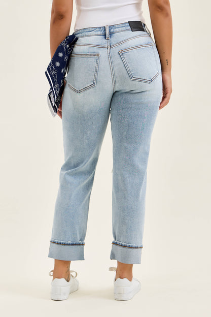 Watermelon Apparel - Judy Blue Mid Rise Light Wash Destroyed with Bandana Loop