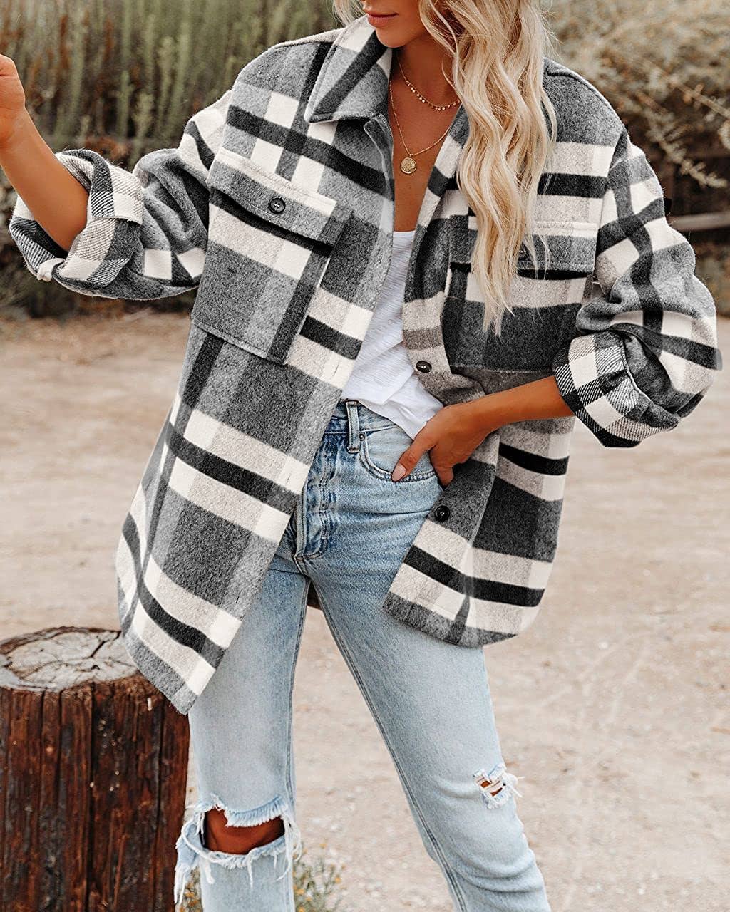 Lovesoft Women's Plaid Button Flannel Shirt Jacket